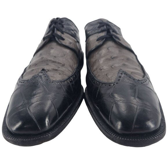 Mauri Italy Men 15 Exotic Alligator Ostrich Dress Shoe Grey Black Wingtip Oxford main image 12